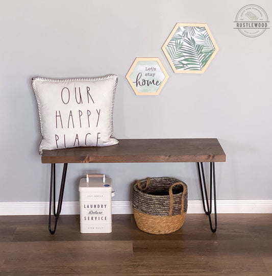 farmhouse bench with hairpin legs