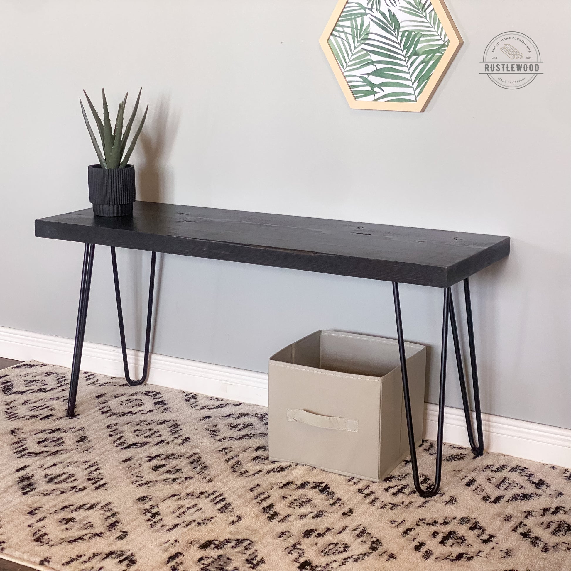 farmhouse bench with hairpin legs