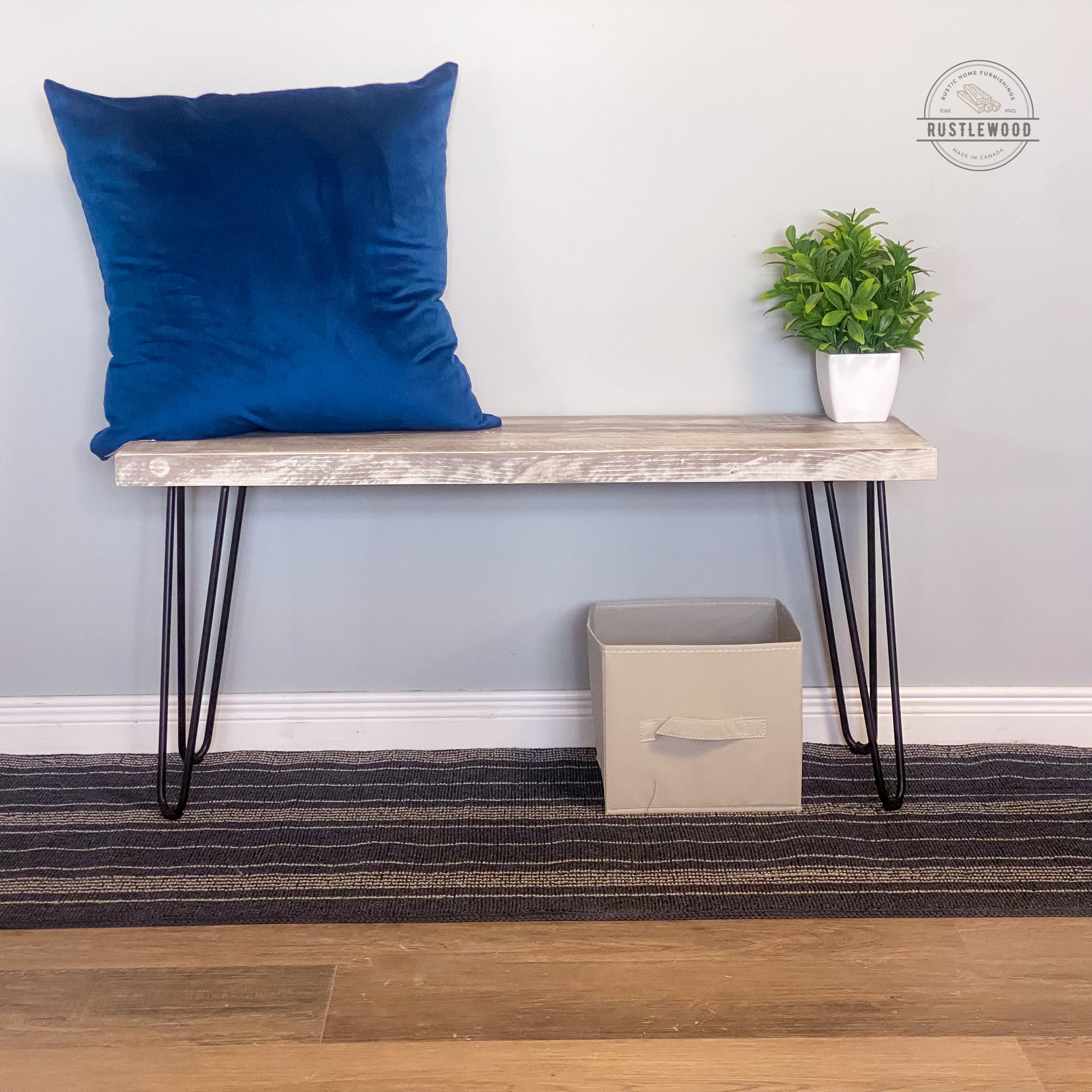 farmhouse bench with hairpin legs