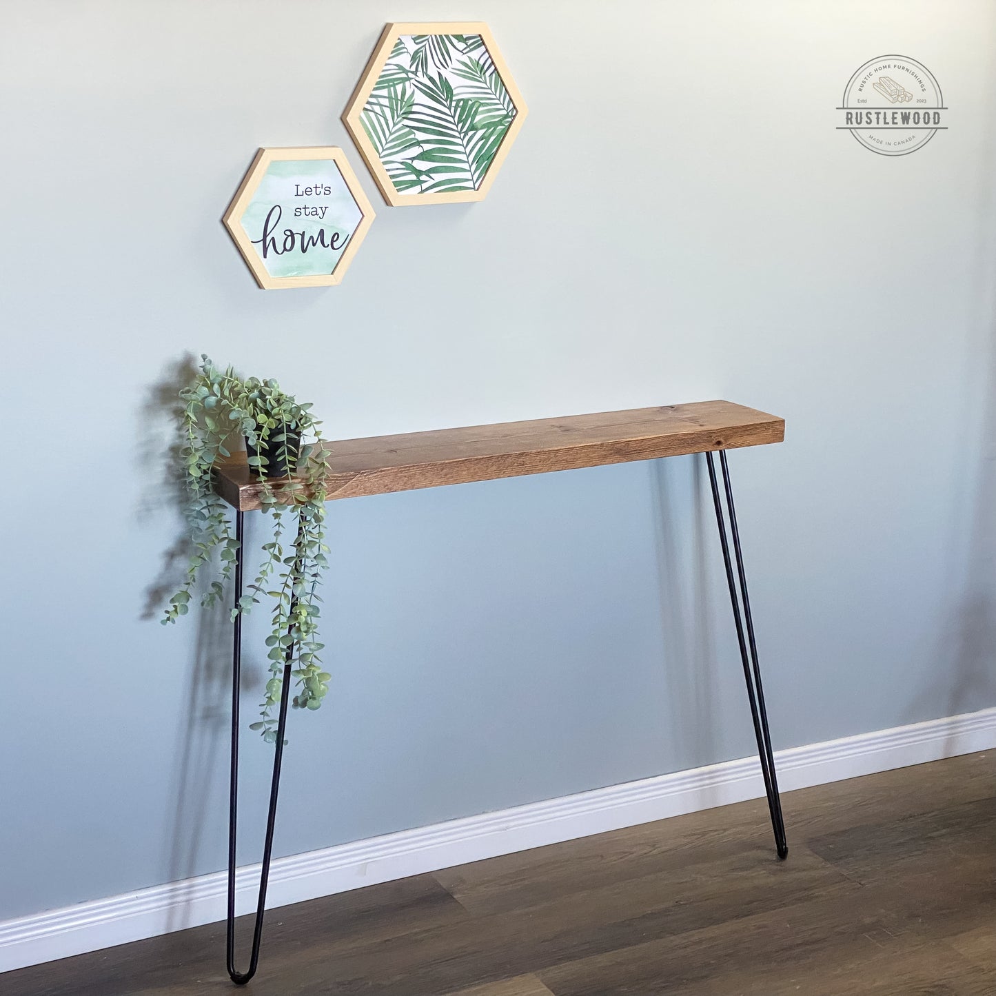 narrow console table with hairpin legs