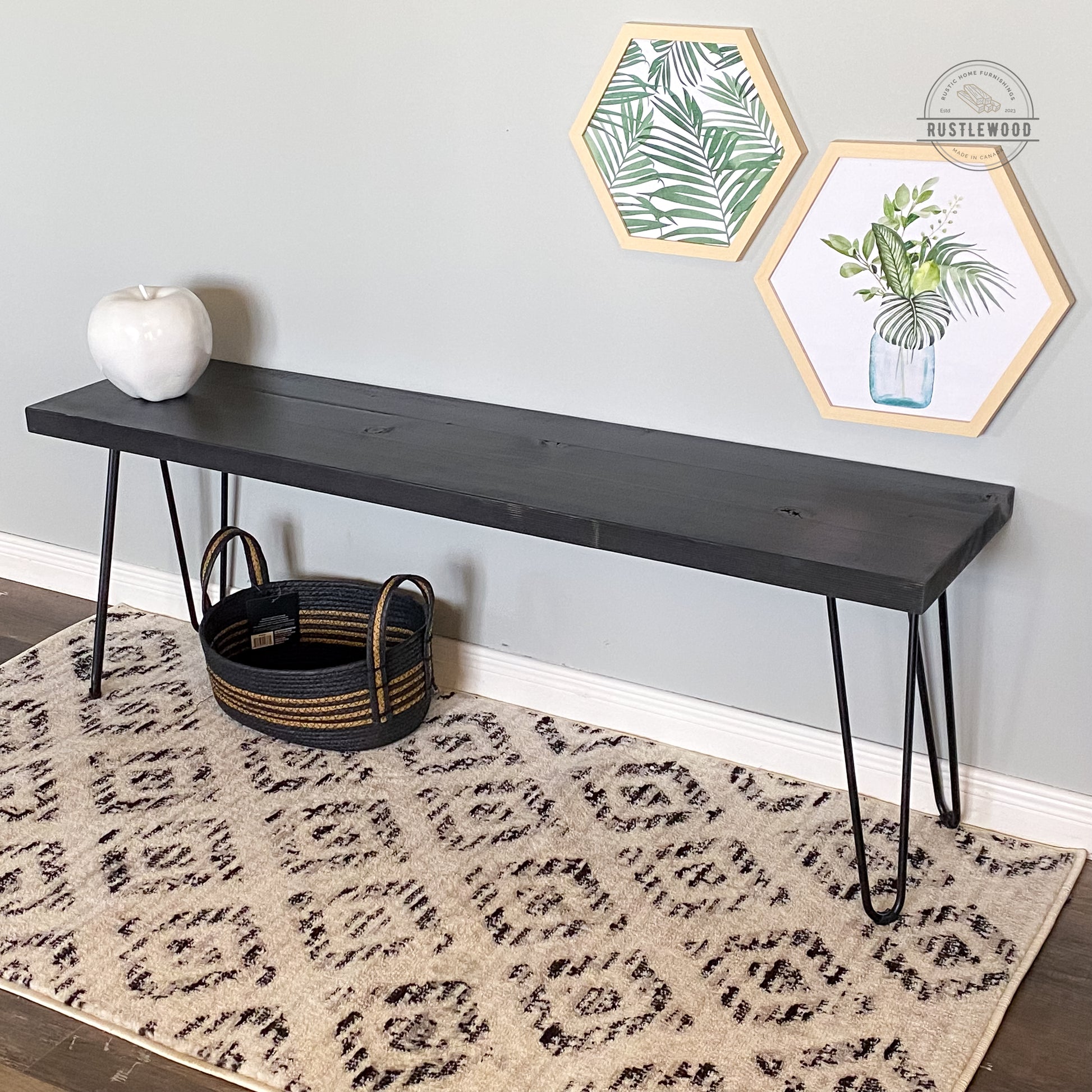 farmhouse bench with hairpin legs