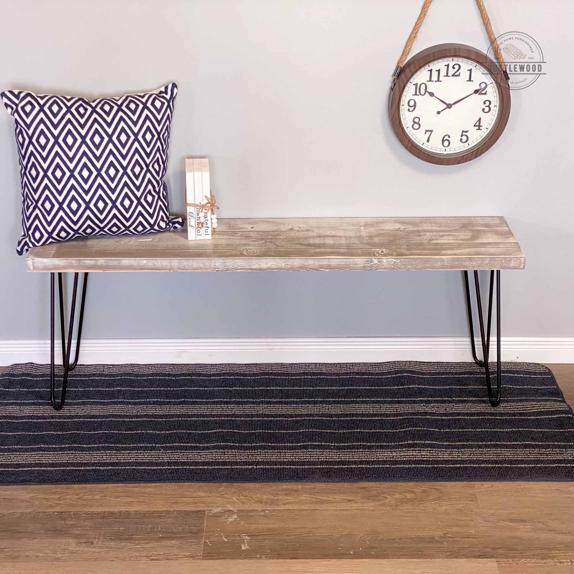farmhouse bench with hairpin legs
