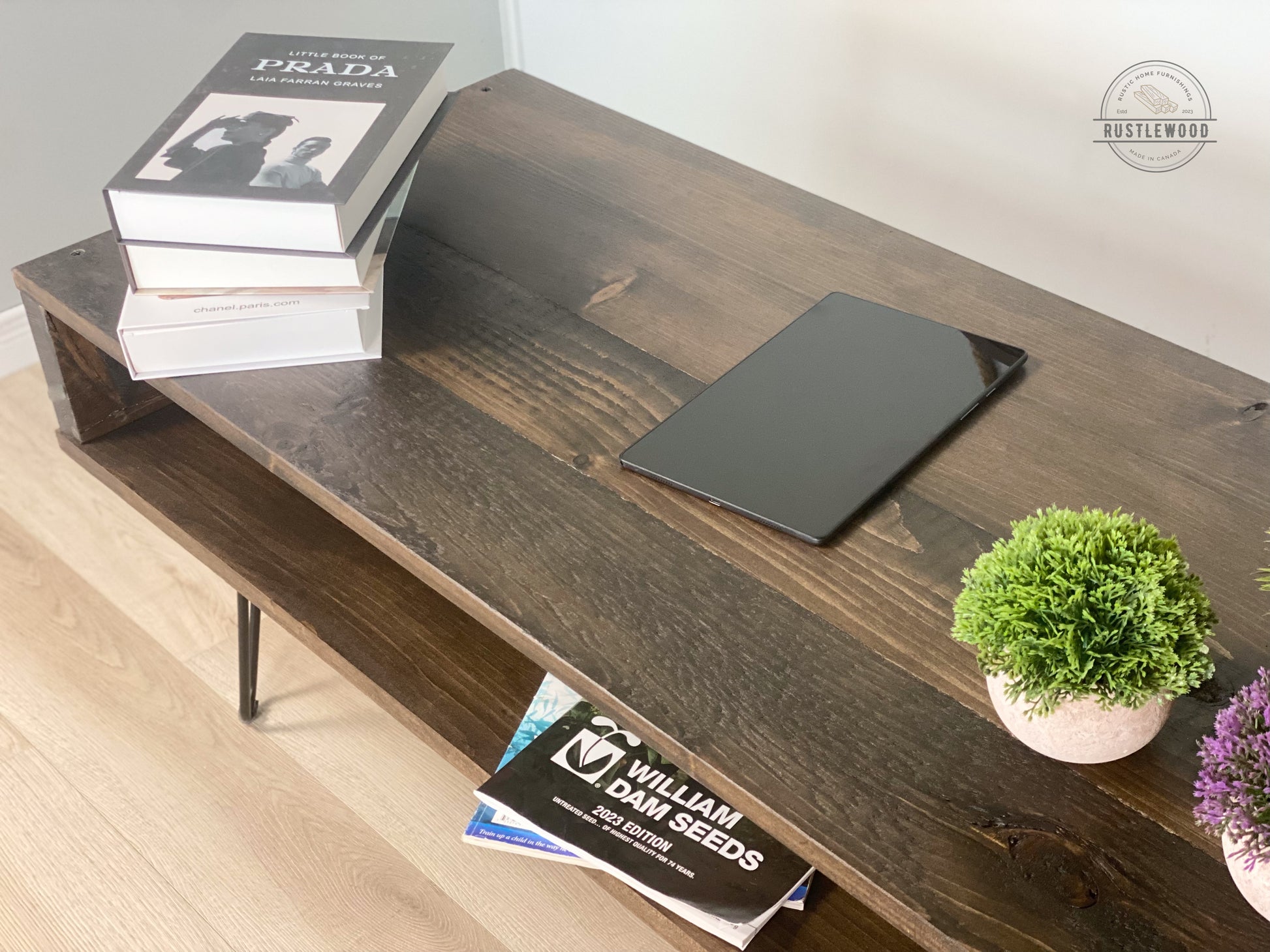 brown coffee table with hairpin legs