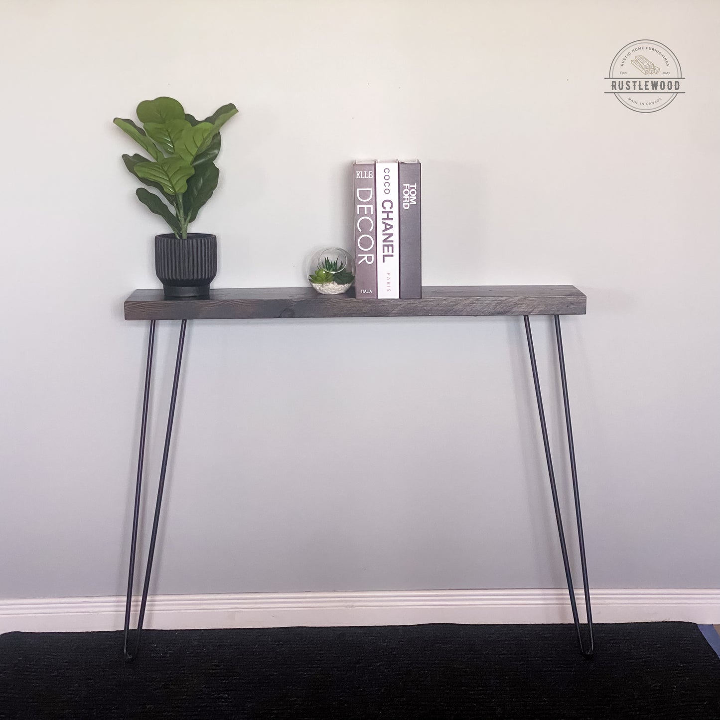 black console table, narrow 