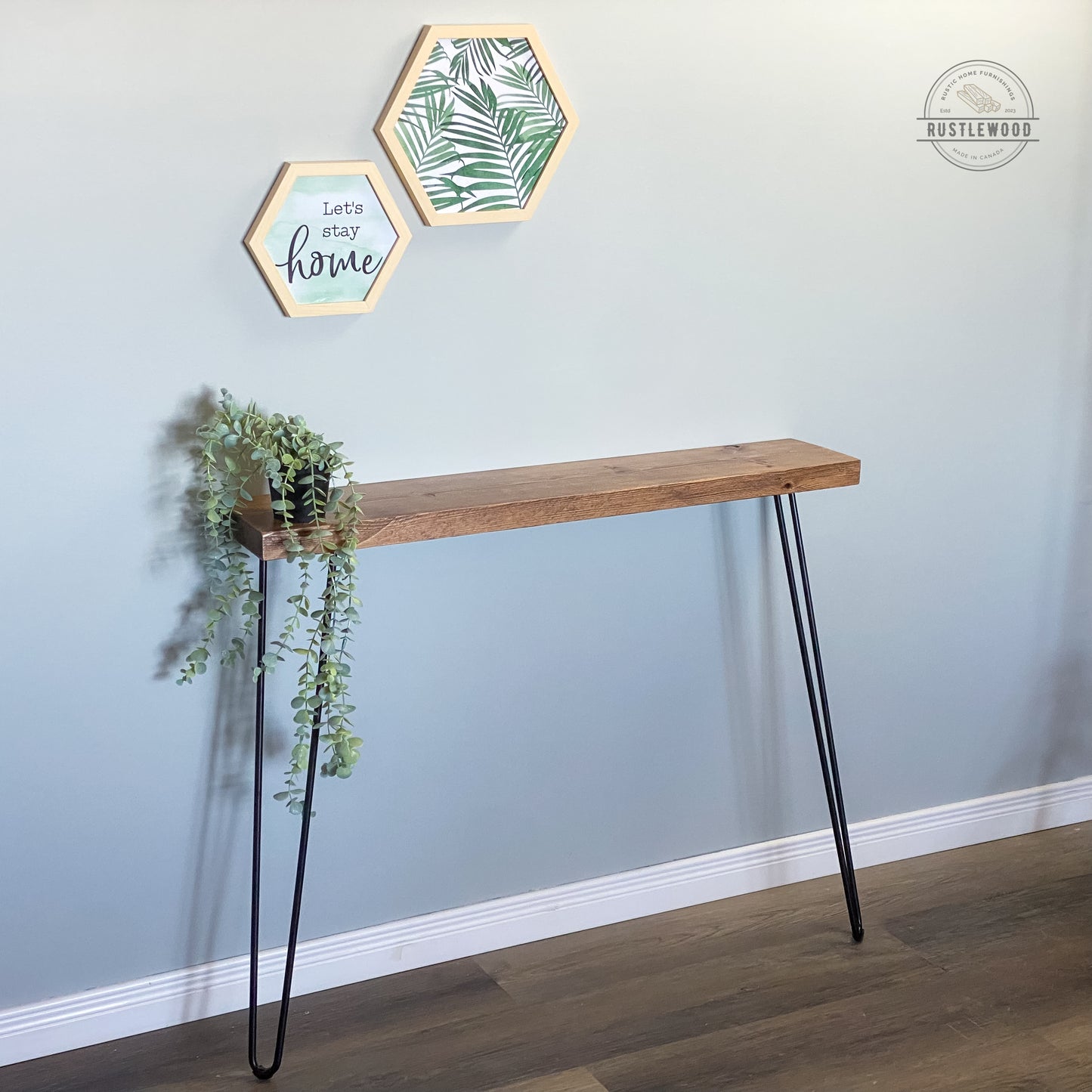 narrow console table with hairpin legs 