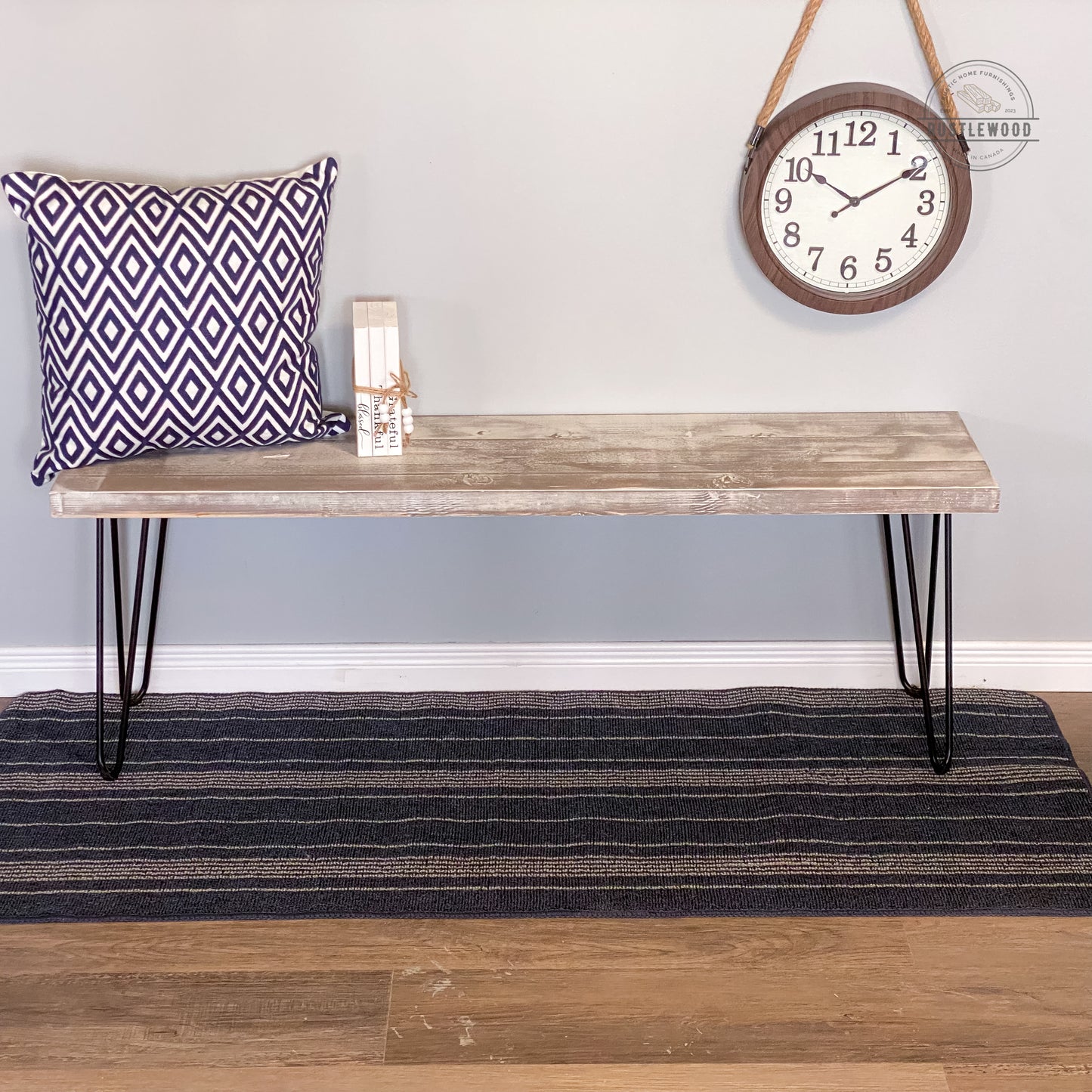 farmhouse bench with hairpin legs 