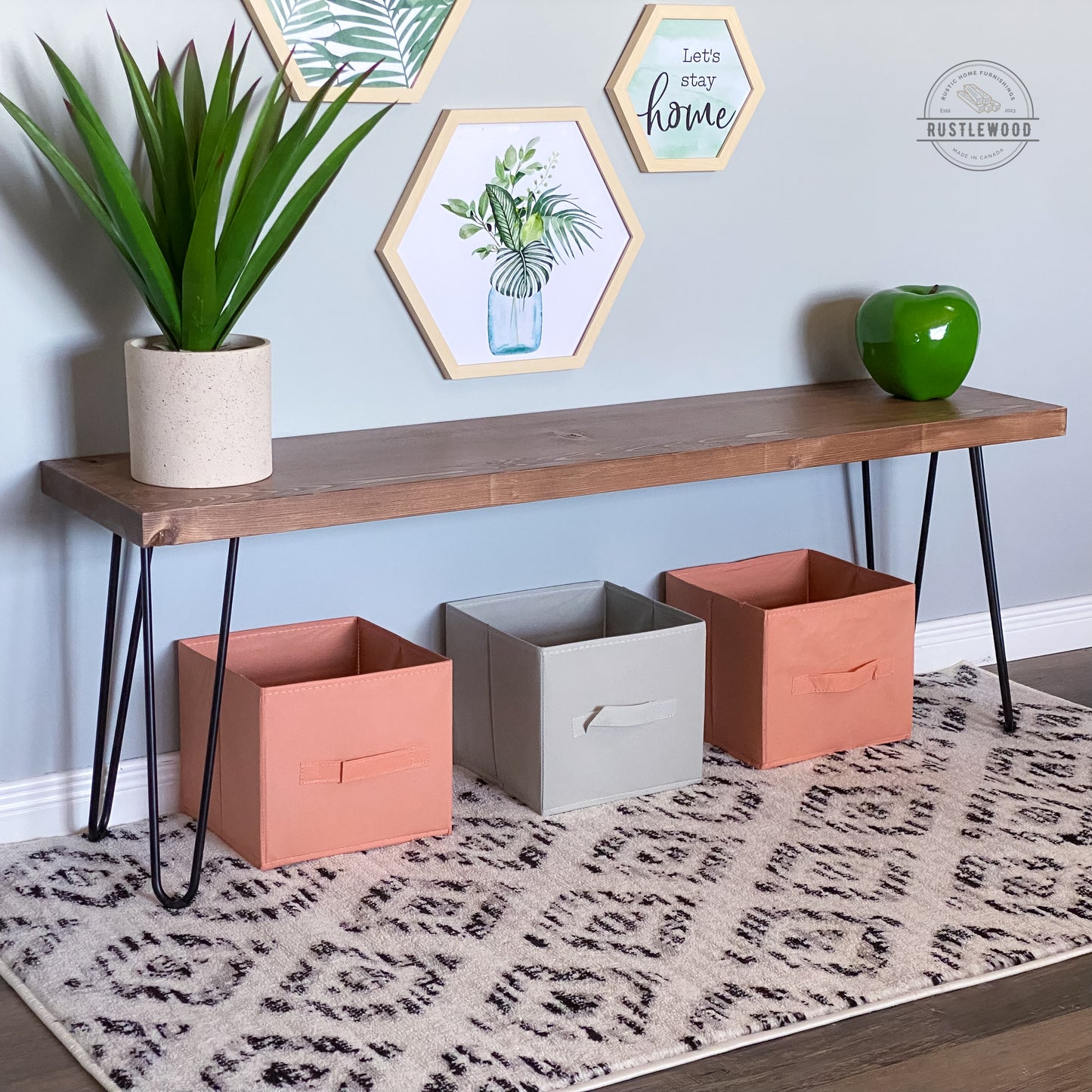 farmhouse bench with hairpin legs 