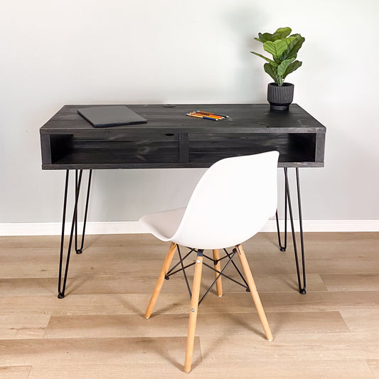 hairpin leg desk, double shelving 